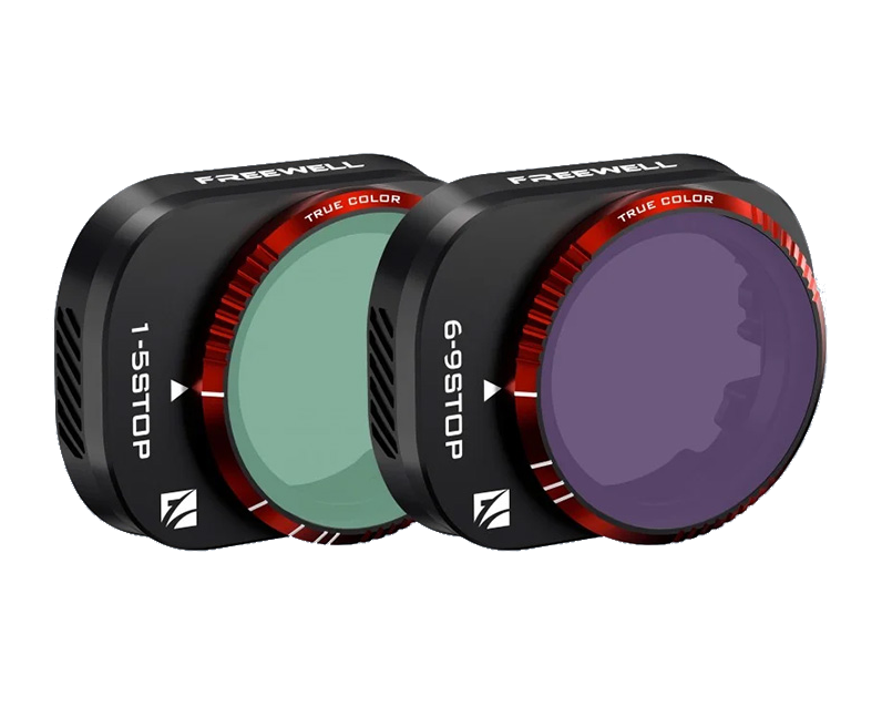 Freewell True Color variable ND filters 1–5 stop and 6–9 stop set for drone cameras to control exposure and motion blur in bright daylight for cinematic photography and video
