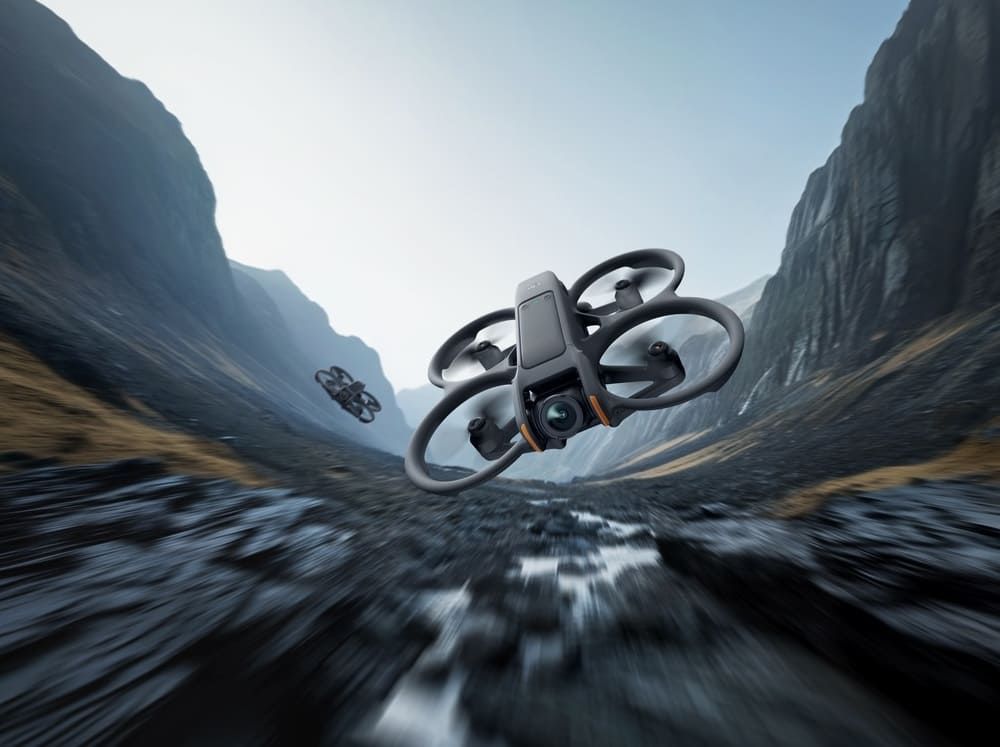 DJI Avata 2 FPV drone flying low (best drones for real estate photography)