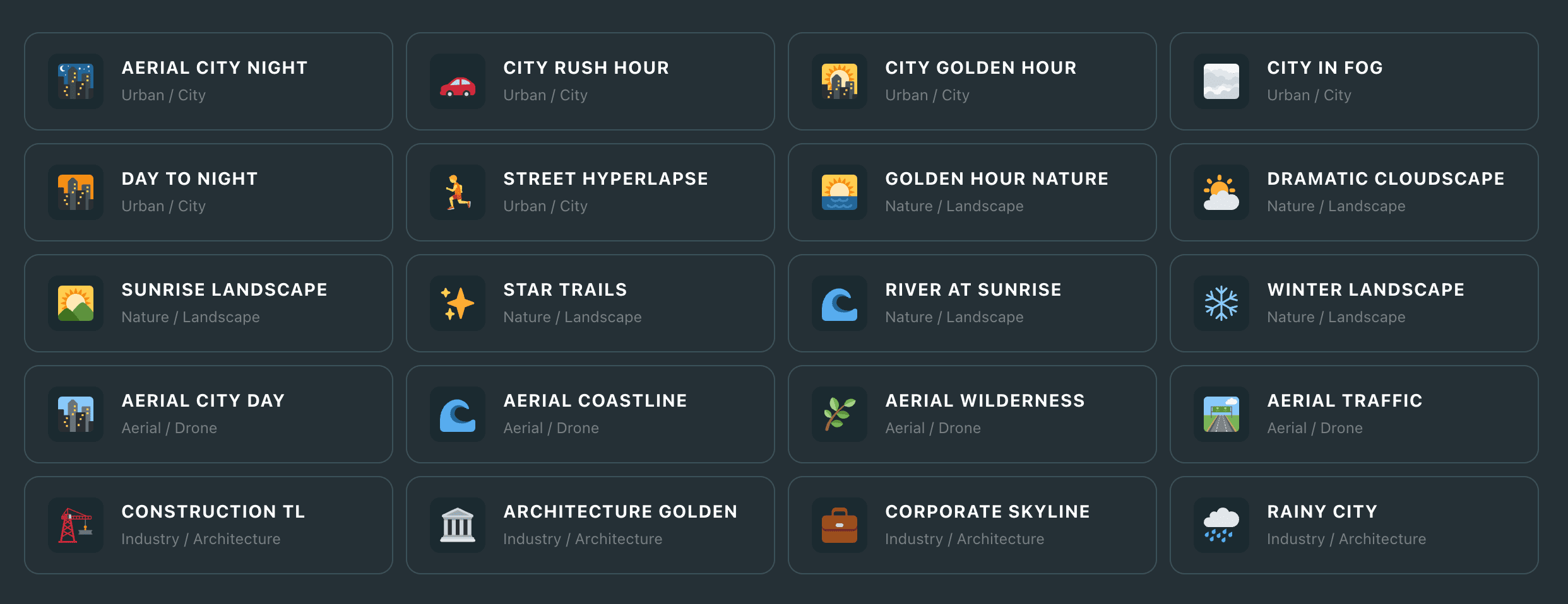 Stock Footage Metadata Generator: presets panel showing platform-specific metadata templates for stock footage contributors